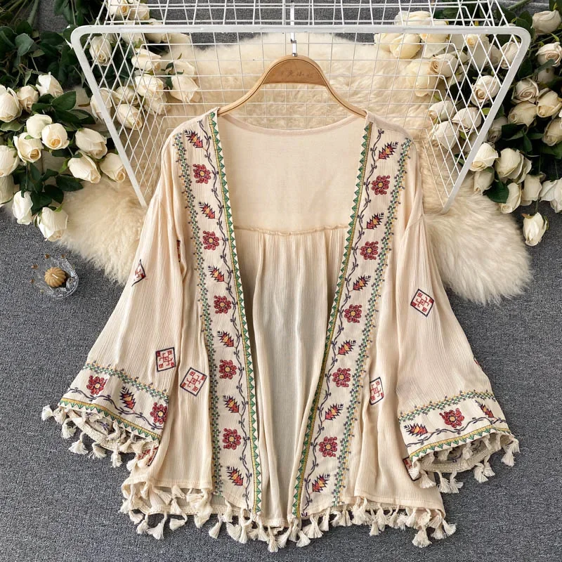 Embroidery Cardigan - Camicia da donna estiva Cardigan in