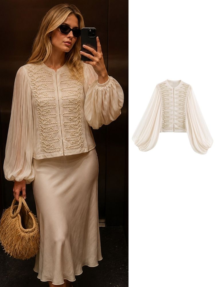 Embroidery Cardigan - Cardigan Corto in Chiffon HH da