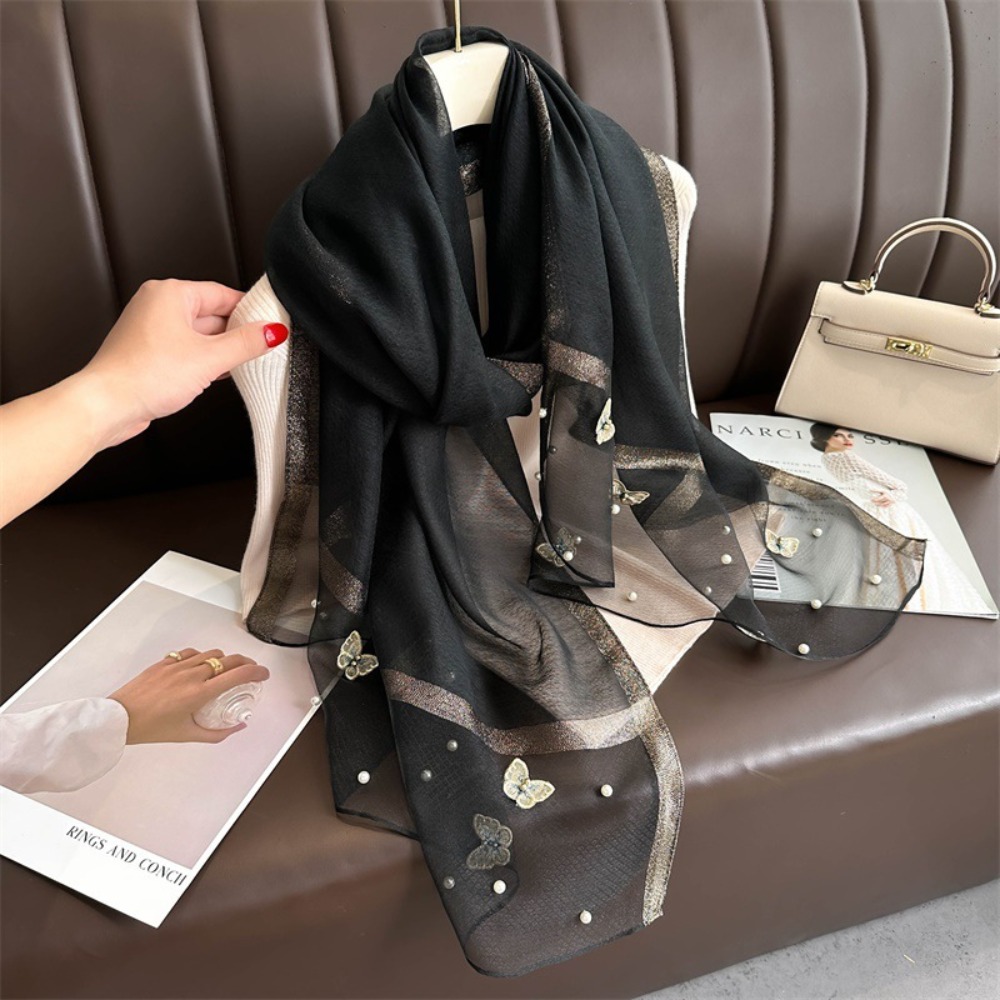 Embroidery Shawl - Elegante Sciarpa Sottile in Seta, Grande