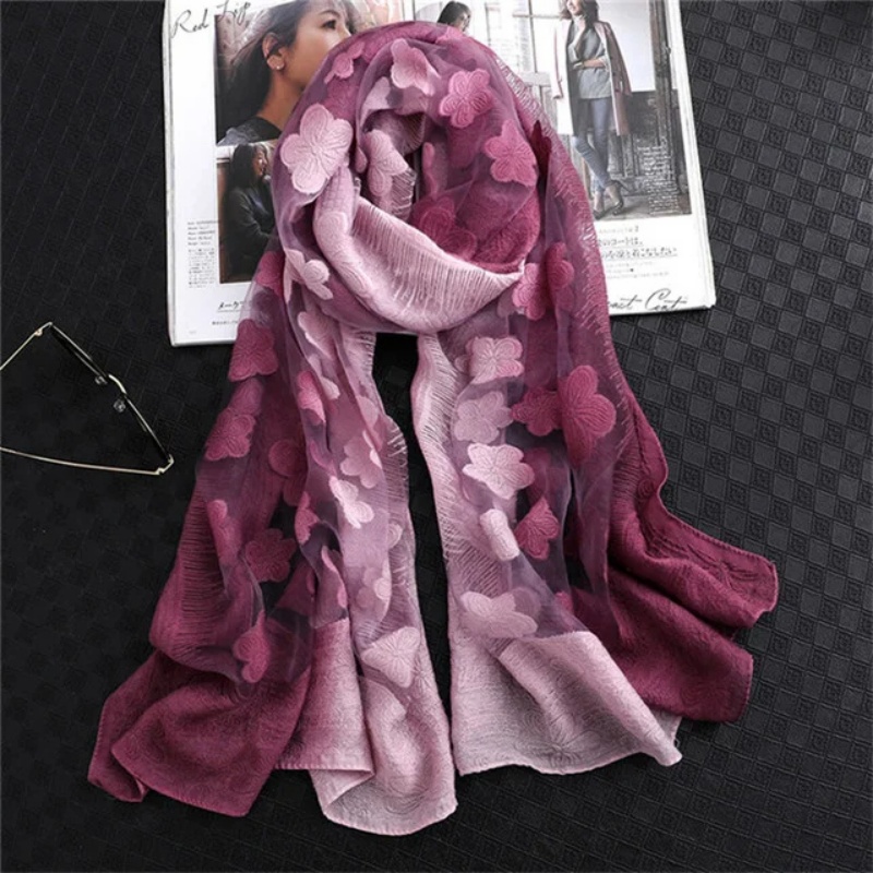 Embroidery Shawl - Donne simulazione fiore tagliato di seta