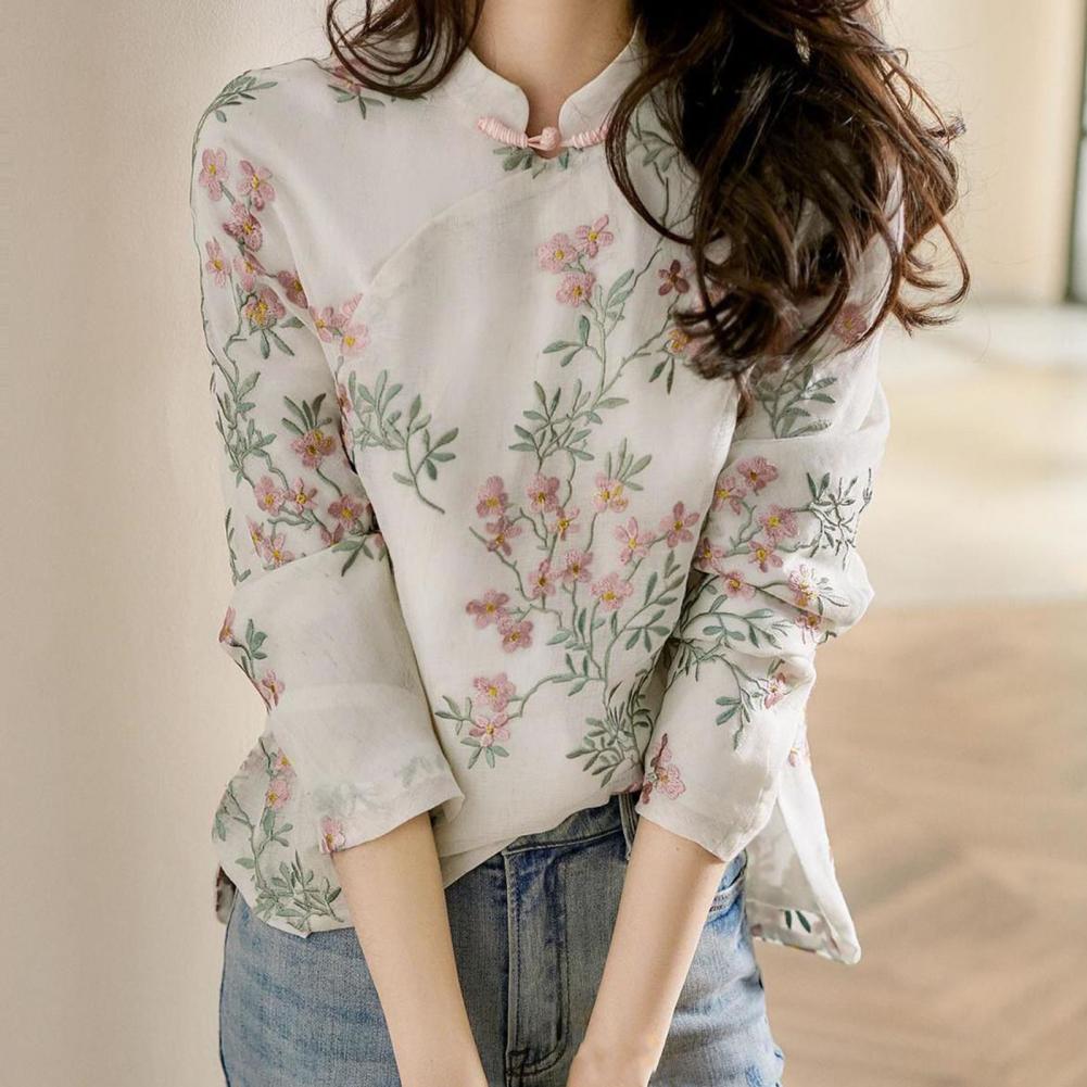 Embroidery Cardigan - Camicia da donna Camicia cheongsam elegante